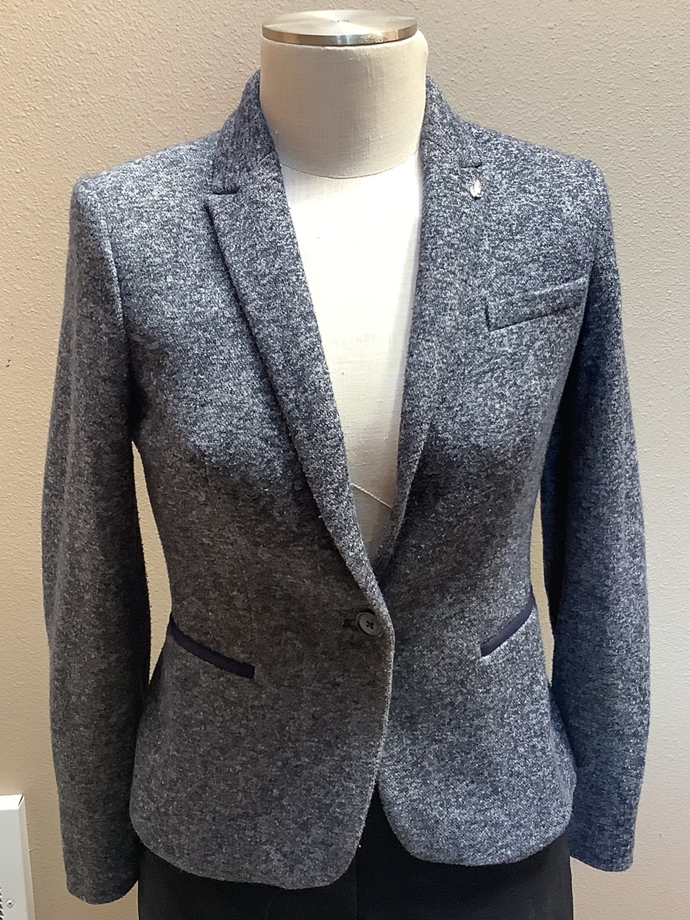 Tommy Hilfiger Blue Heather Blazer Jacket with Elbow Patches Sz 2